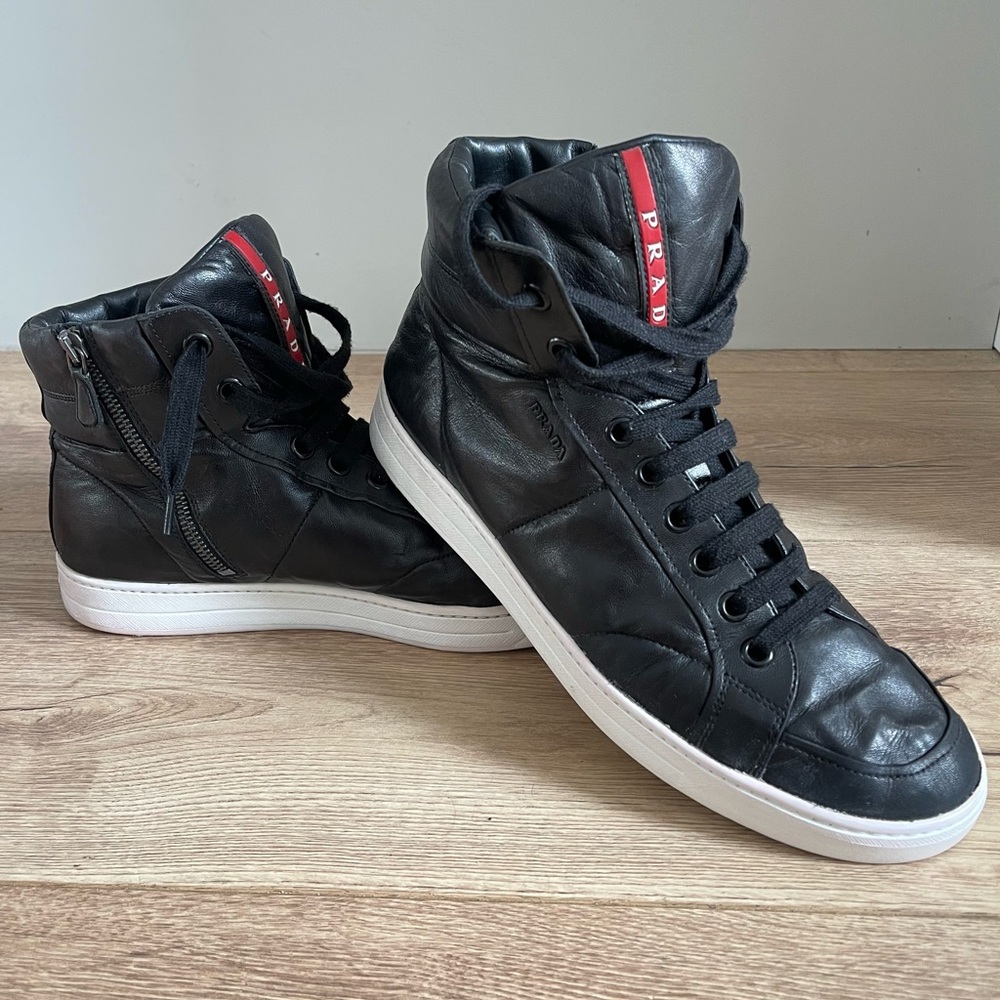 Prada Me’s High Top Leather Sneakers Black US10